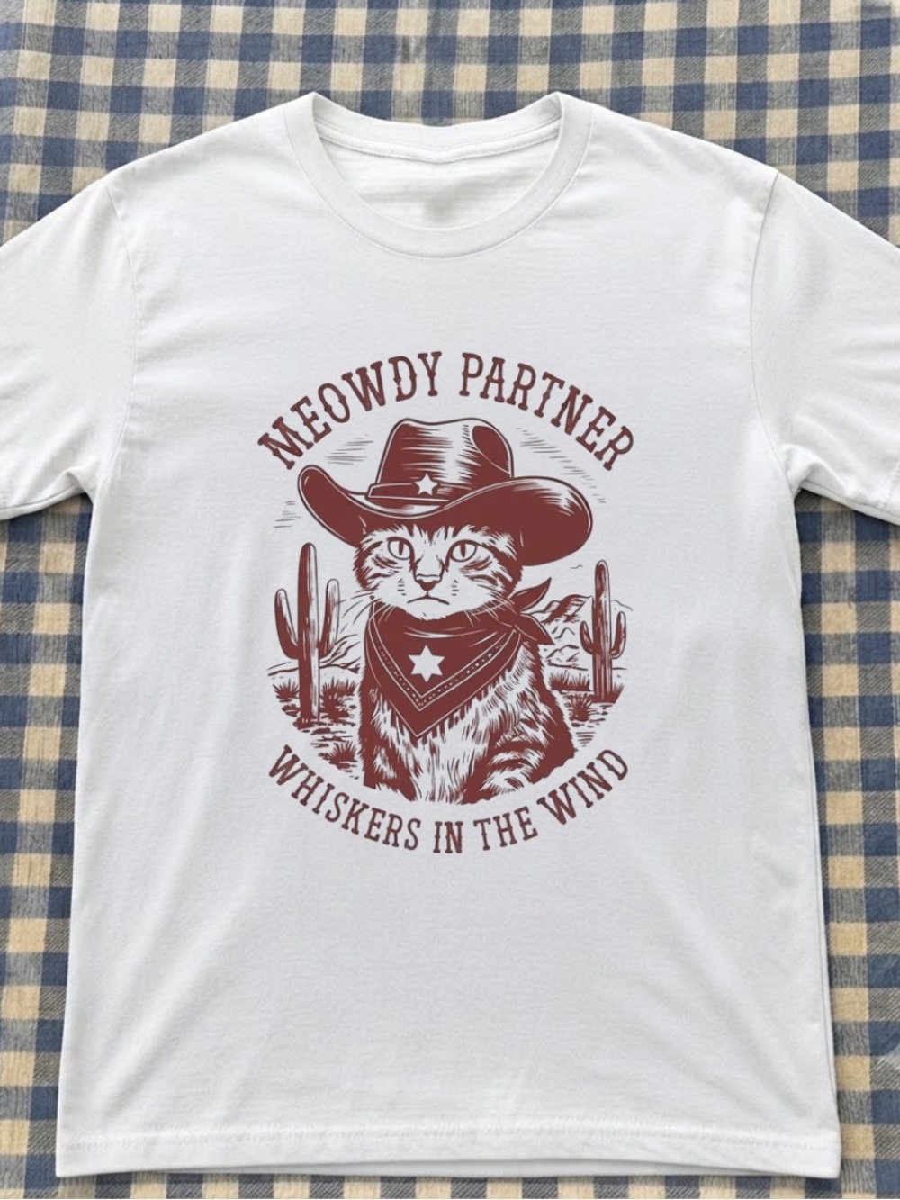 Cowboy Cat T-Shirt Western Bandana Hat Graphic Gildan Tee